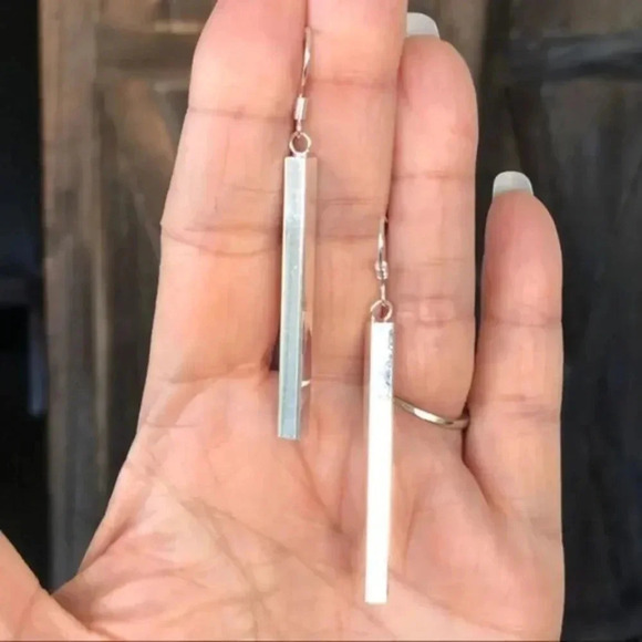 Large Smooth Bar 925 Sterling Silver Plated Earrings - Picture 1 of 4